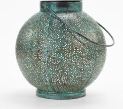 Solar Lantaarn Feline Turquoise / Goud D 19 H 18 Cm