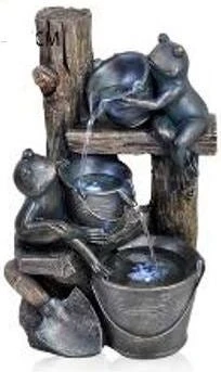 Waterornament Fontein Kikker Met LED Verlichting Grijs / Bruin 32 X 25 X 49,5 Cm