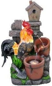 Waterornament Fontein Haan Met LED Verlichting Multi 41 X 28 X 57 Cm