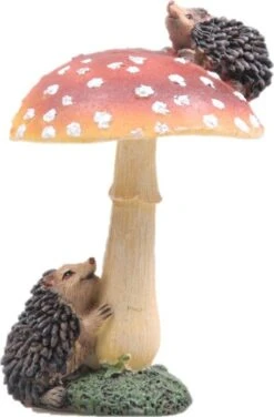 SID Tuinbeeld Paddenstoel Met Egel Corey Rood / Wit / Bruin 8 X 8 X 16 Cm