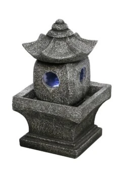 Waterornament Pagode Zwart / Grijs 18 X 17 X 29 Cm