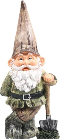 SID Tuinbeeld Kabouter Met Schop Teun Groen / Bruin / Wit 18 X 12 X 39 Cm