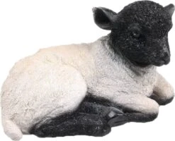 Farmwood Tuinbeeld Liggend Lammetje Wit / Zwart 24 X 14 X 15 Cm