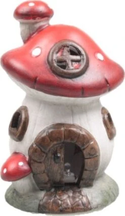 SID Tuinbeeld Paddenstoel Huisje Gerrit Bruin / Rood / Wit 12 X 12 X 20 Cm